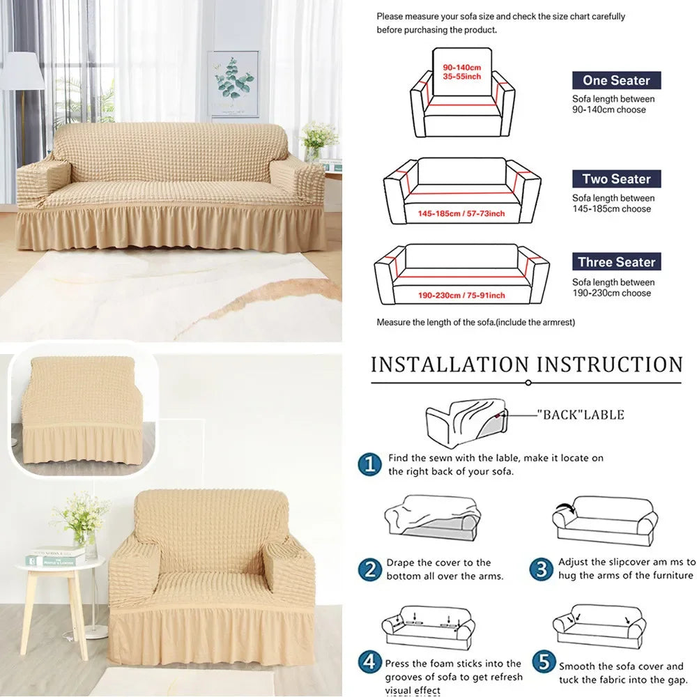 High Elastic Bubble Grid Sofa Cover 1/2/3/4 With Skirt Hem Universal Stretch Couch Protector For Home Living Room Pet Anti Dirt