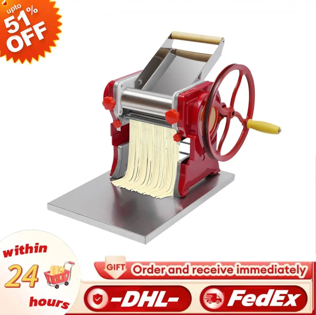 Pasta Maker Machine 0.5-5mm Adjustable Thickness Manual Roller Noodle Cutter Stainless Steel Pasta Press for 5-10 People Use