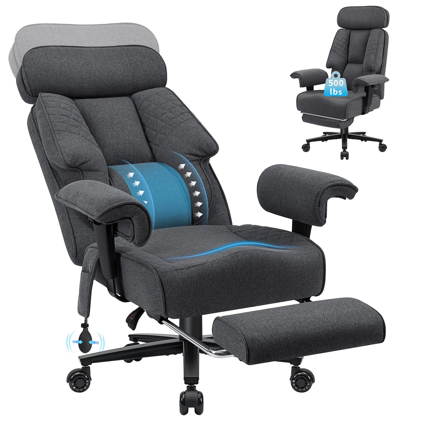 Executive Office Chair with Footrest, Adjustable Headrest & Lumbar Support, Ergonomic High Back Reclining Desk Chair