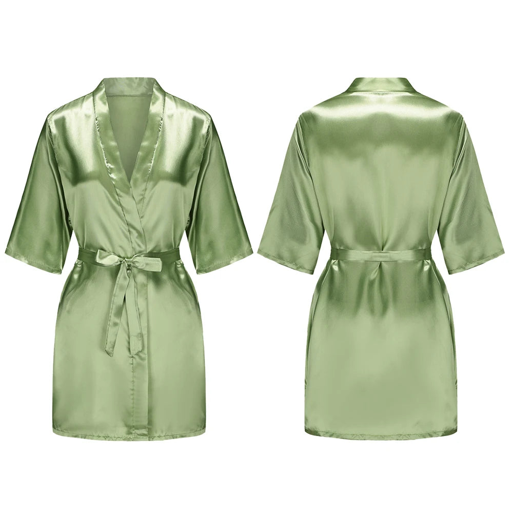 Women's Satin Pajama Set. Short Sleeve Robe & Shorts Loungewear
