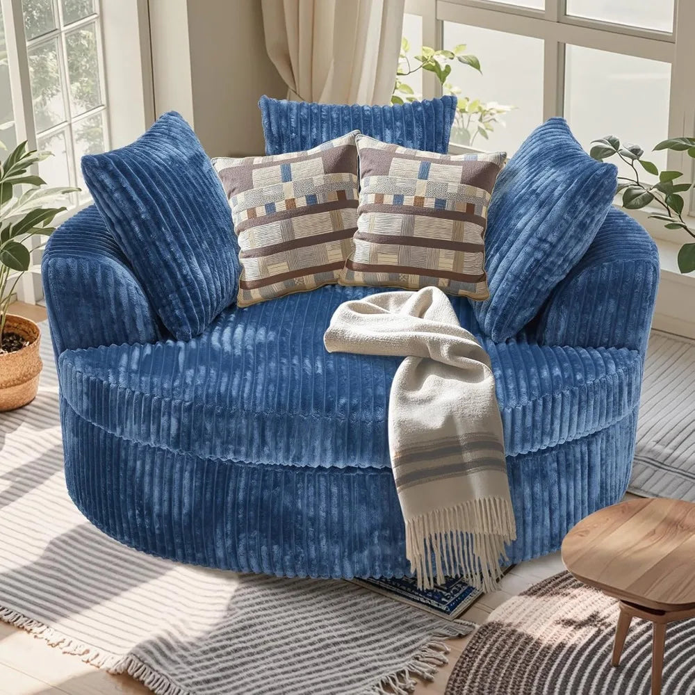 59 Inch Oversized Chaise Lounge Chair Indoor, Round Corduroy Chaise Lounge Sofa Bed with Throw Pillows and Backrest, Plush Sleep