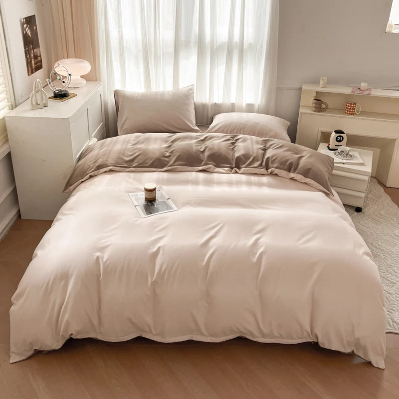 4-Piece Soft Brushed Duvet Cover Set . Solid Color Bedding