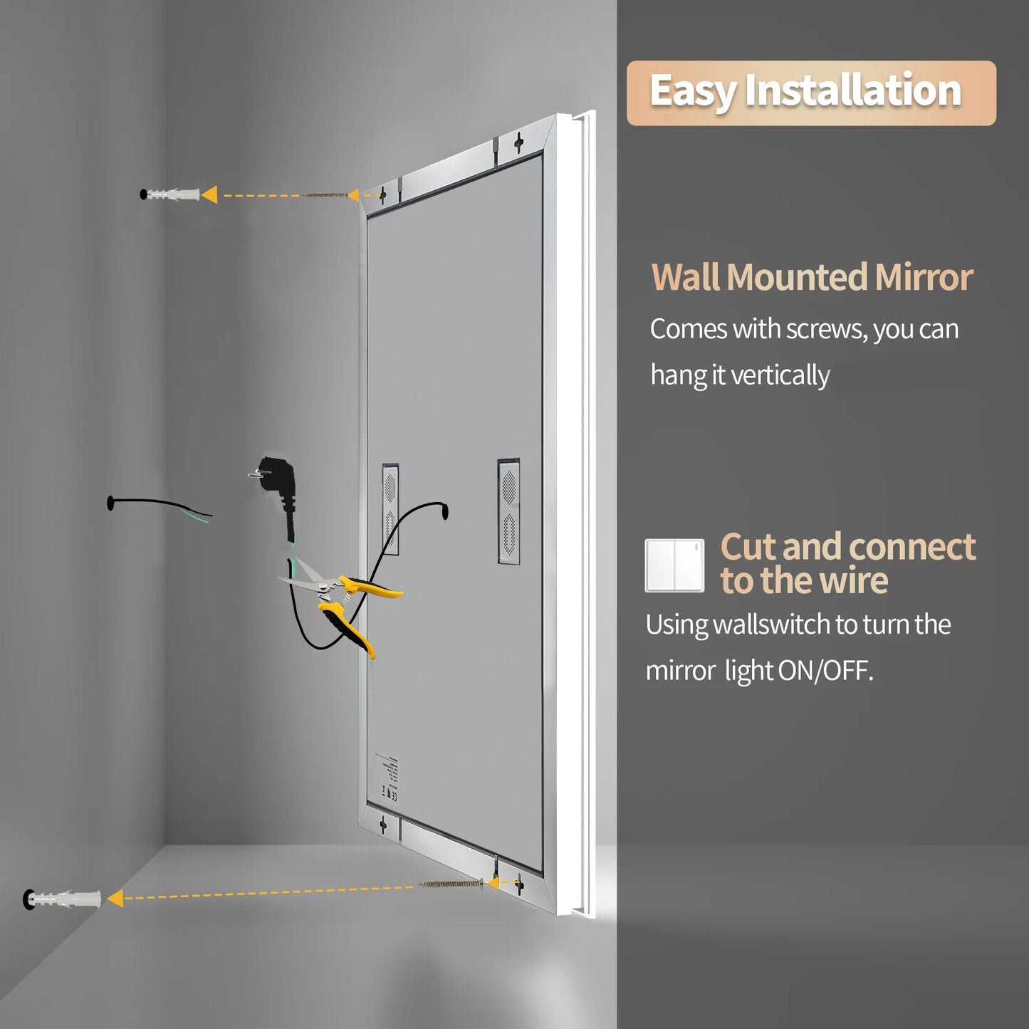Square LED Lighted Bathroom Mirror with Bluetooth Speaker Smart Wall Vanity Mirror Front-lit and Backlight Touch Antifog