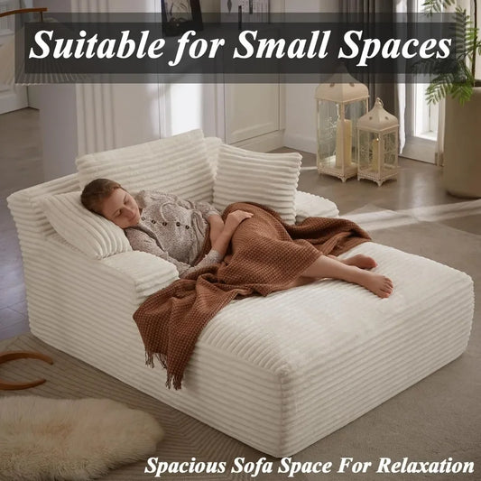 49" Chaise Lounge Indoor, Oversized Chaise Lounge Chair with 3 Comfy Pillows for Living Room Bedroom, Wide Arms Corduroy Fabric