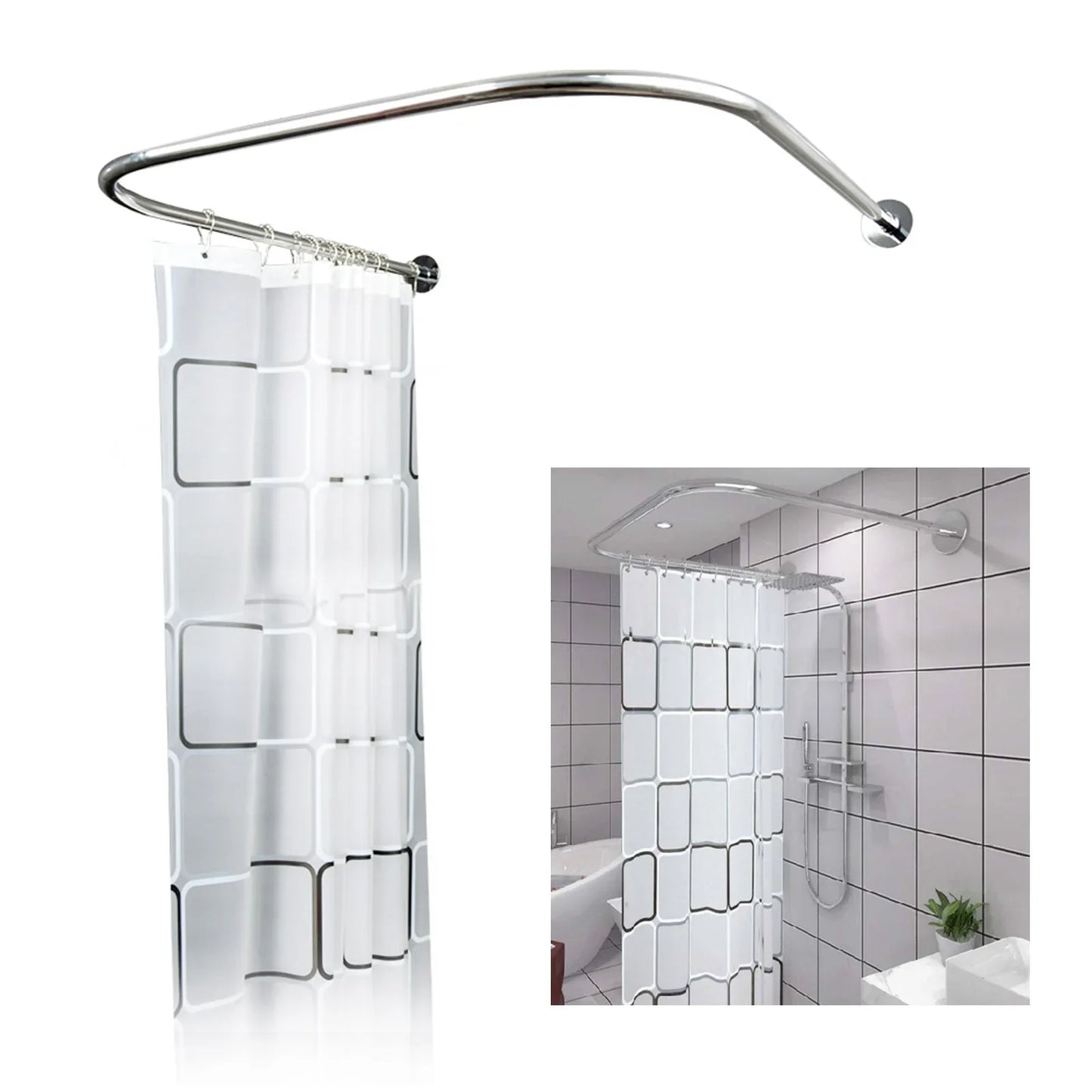 Stainless Steel Shower Curtain Rod U Shaped Adjustable