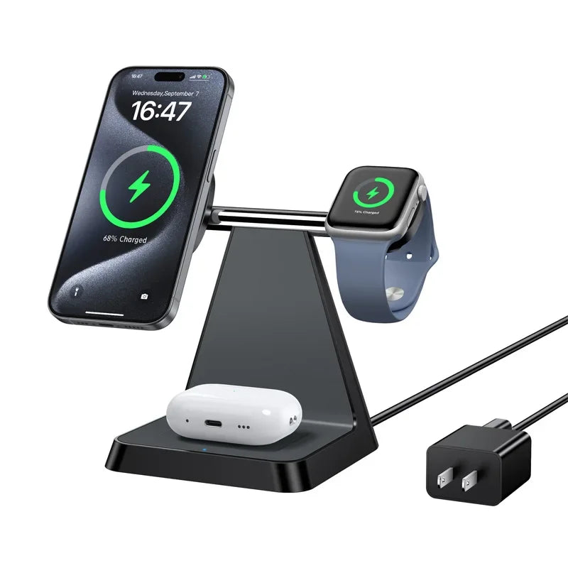 Magnetic Wireless Charger for iPhone -3-in-1 Magnetic Safe Charging Station for Various Apple Devices