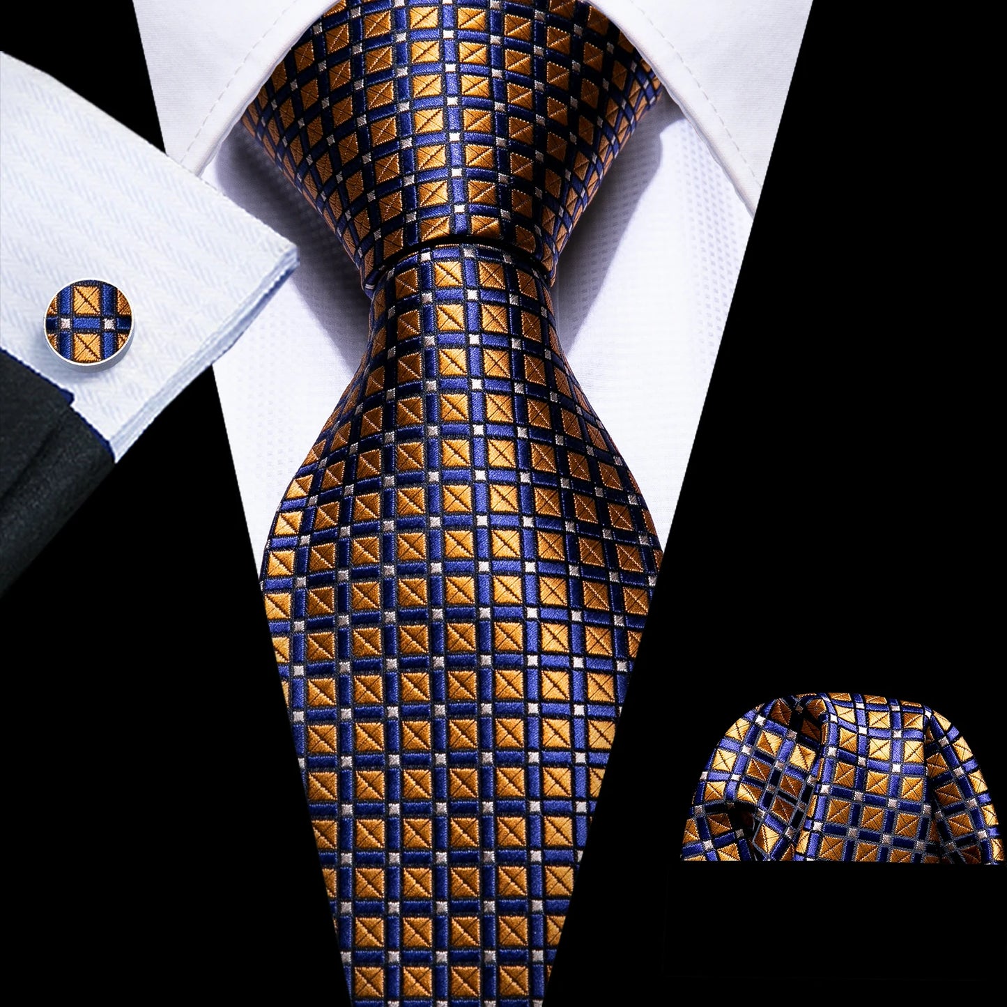 Men’s Luxury Red Striped Necktie Set. Silk Tie, Pocket Square & Cufflinks for Business, Wedding & Formal Wear
