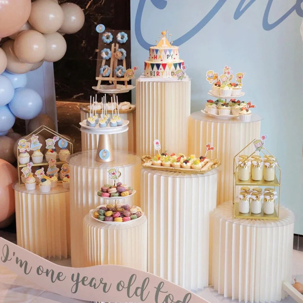 Paper Folding Cylinder Display Rack – Elegant Dessert, Cupcake & Party Favor Display Stand for Weddings, Birthdays & Special Events