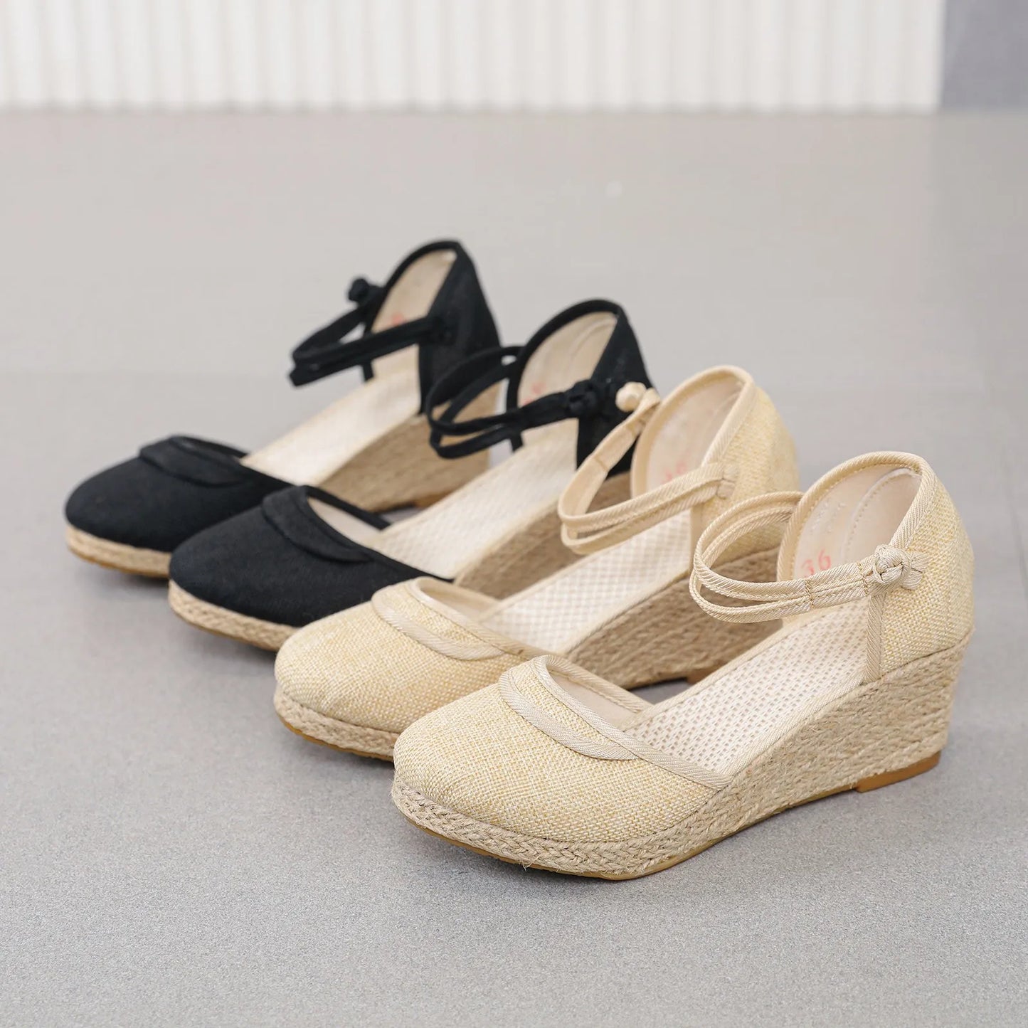 Womens Retro Plain Wedge Sandals Ladies Espadrille Summer Fashion Breathable Ankle Strap Sandals Casual Chunky Beach Sandals