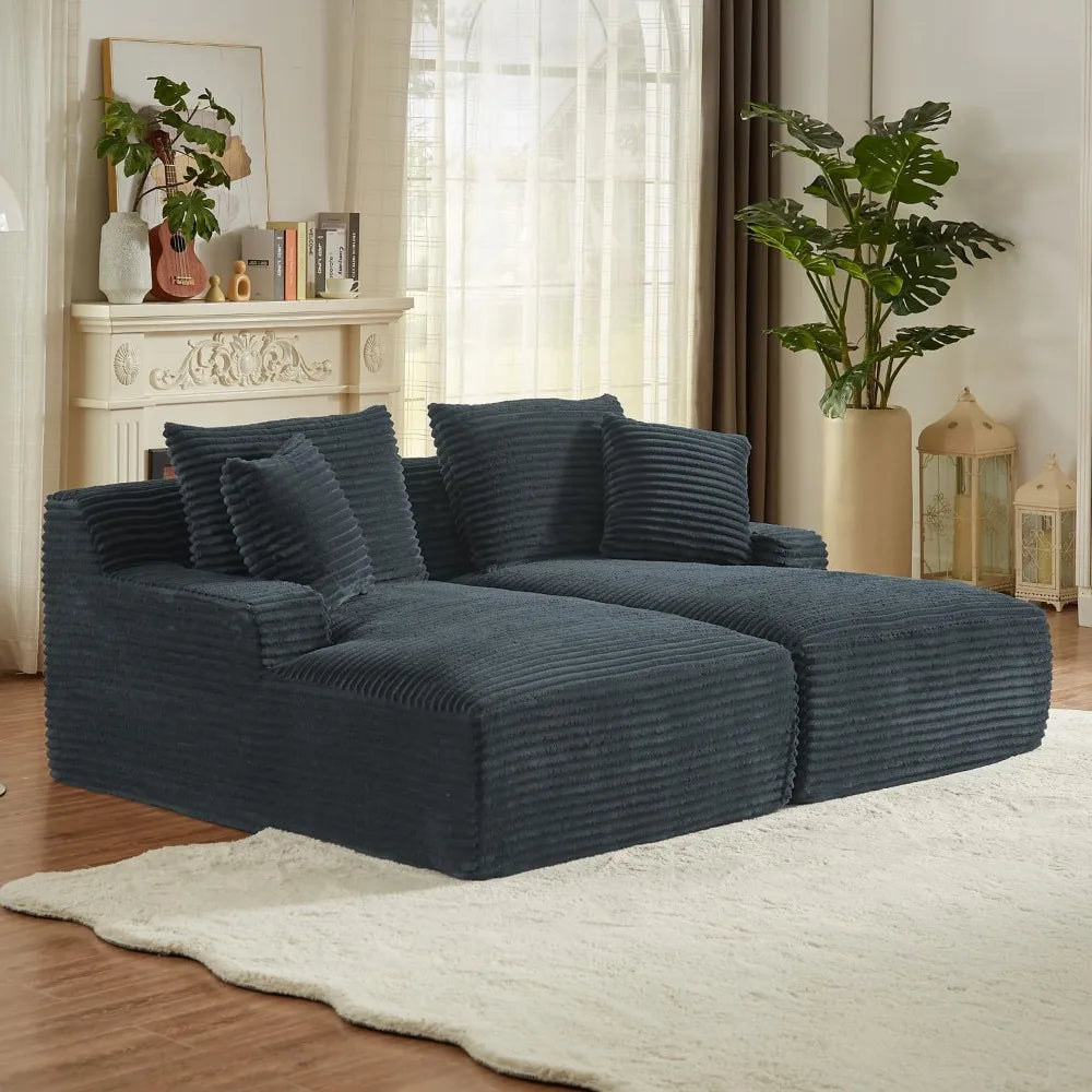 79 Inches Oversized Sectional Double Chaise Lounges Indoor, Corduroy Upholstered Boneless Cloud Stupendous Oversized Chaise Loun