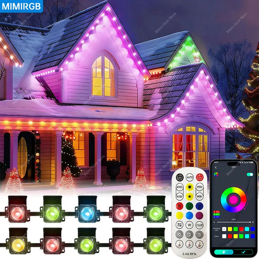 Smart Permanent Outdoor Lights For House Smart RGB+IC Eave Lights with Remote APP Control IP67 Waterproof Smart LED Eaves Lights