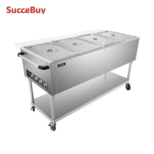 VEVOR 2/3/4 Pan Commercial Electric Catering Food Warmer Cart 0-100℃ Adjustable Thermostat Stainless Steel Buffet Steam Table