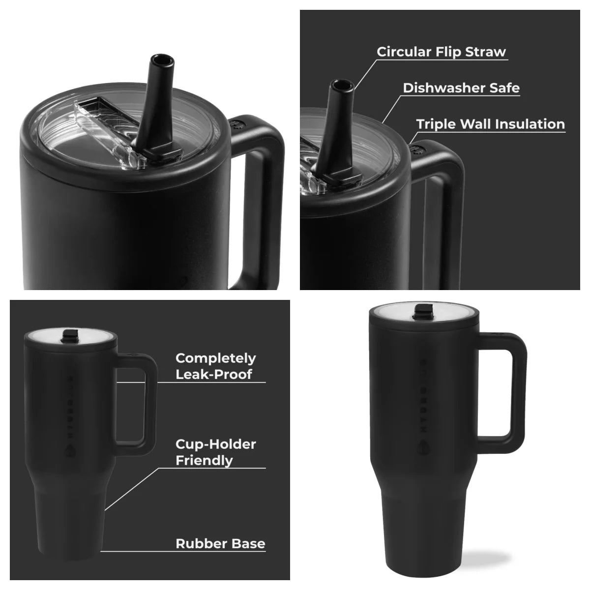 40 oz Insulated Travel Tumbler with Handle & Flip Straw .Leakproof Water Bottle for Travel, Work & Fitness