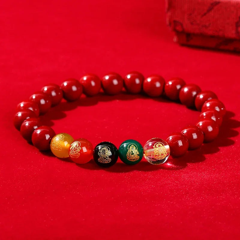 Red Cinnabar Style Beaded Bracelet for Women & Men