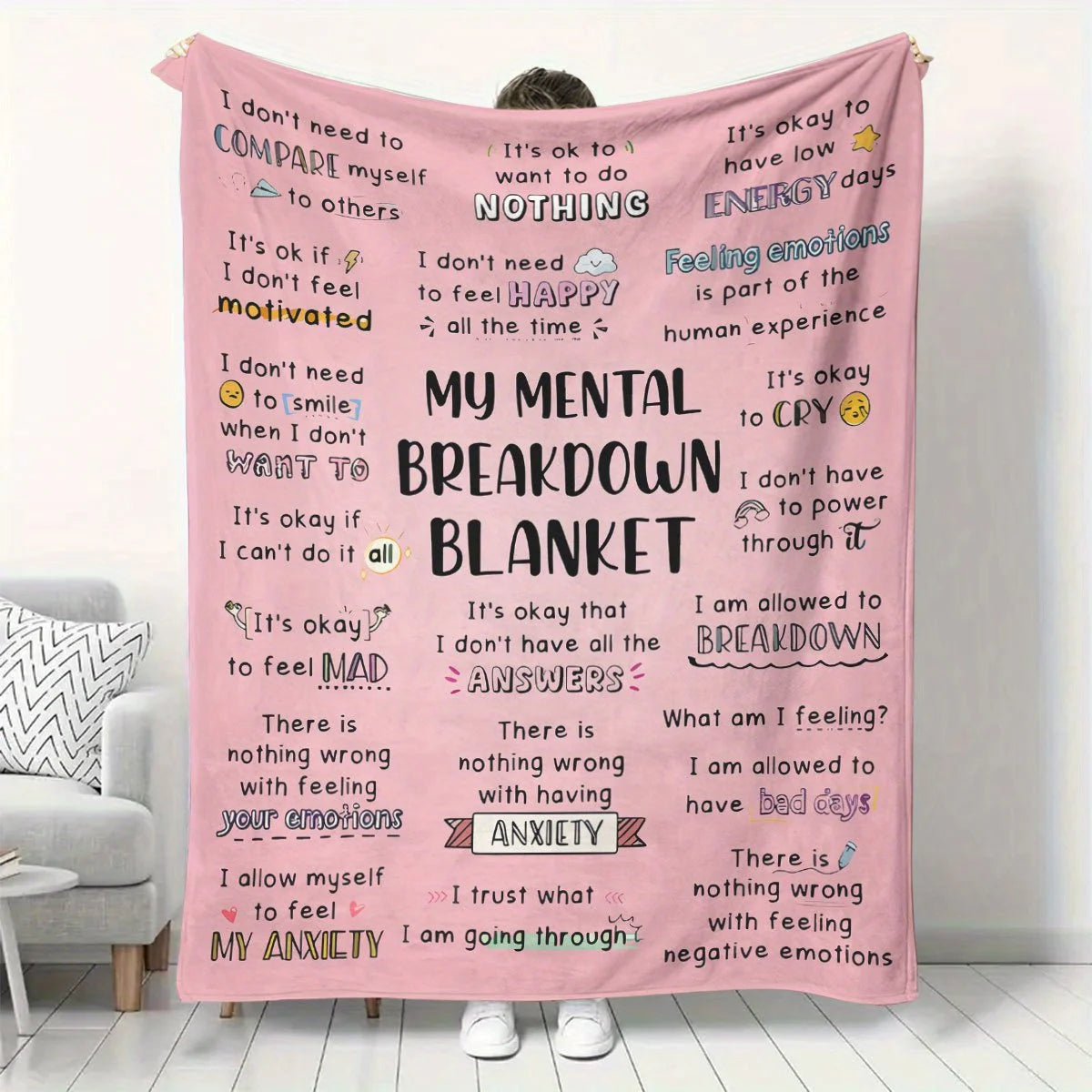 Funny Mental Breakdown Flannel Throw Blanket – Soft Cozy Knitted Style Blanket