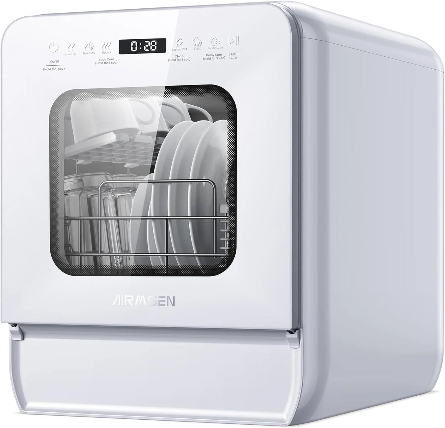 Portable countertop dishwasher with 5-liter tank features 14.6-inch ultra-narrow design, 9 programs, 24-hour delayed start