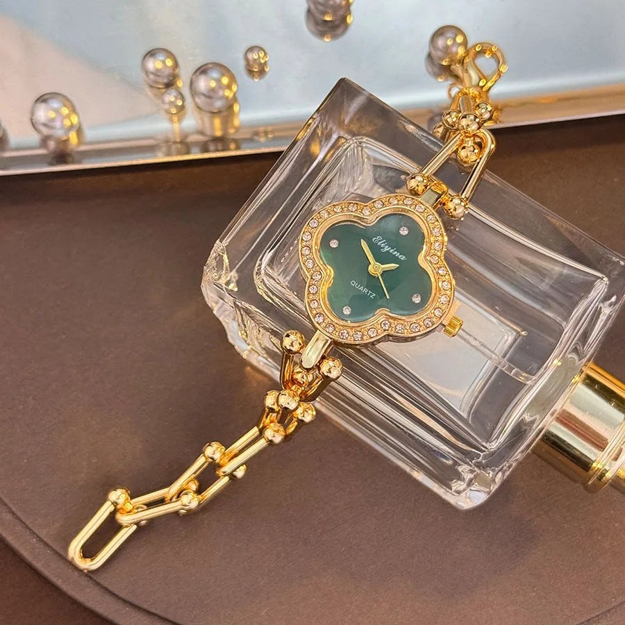 Lucky Four Leaf Clover Women’s Bracelet Watch Elegant Fashion Timepiece