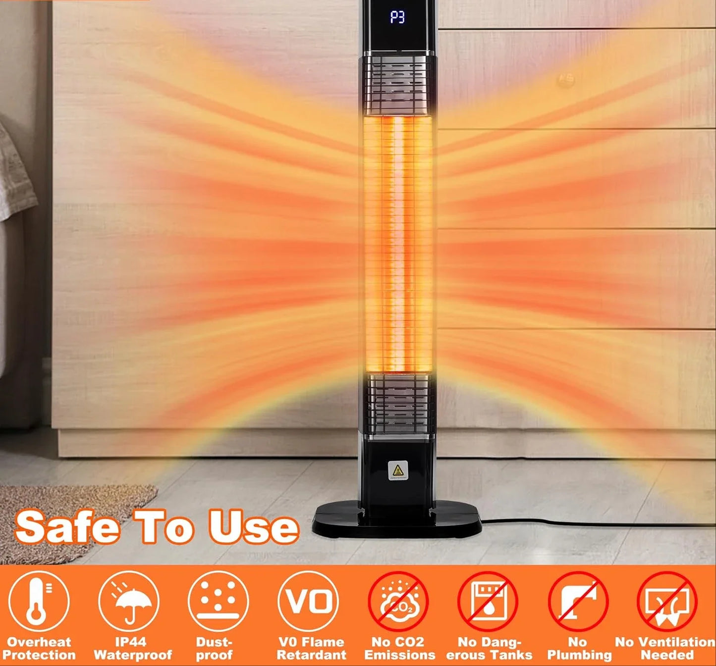 Indoor Outdoor Patio Heater,1500W Electric Infrared Heater, Tower  with Remote,Waterproof, Garage Backyard Porch Balcony Shop