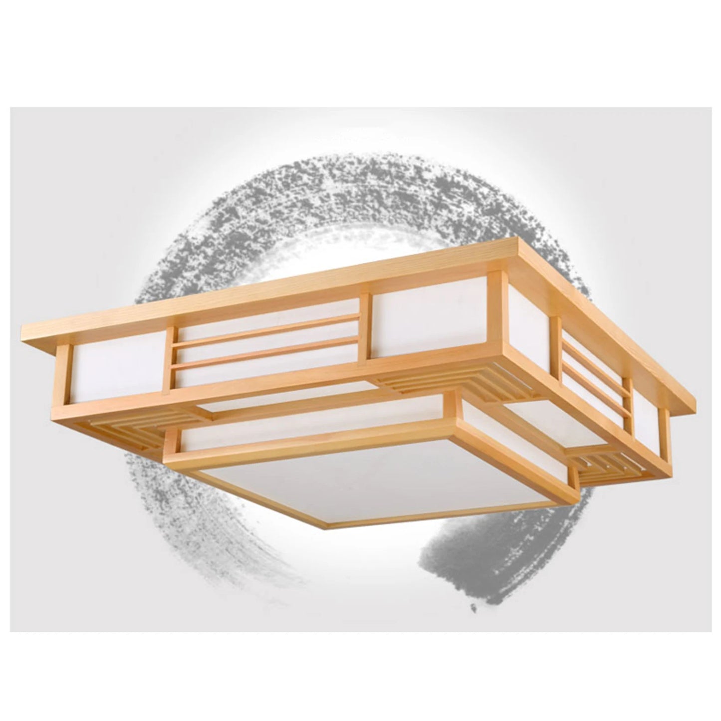 Japan Style Ceiling Lamp Solid Wood Wooden LED Light Flush Mount Ceiling Light with Remote Control For Bedroom Living Room