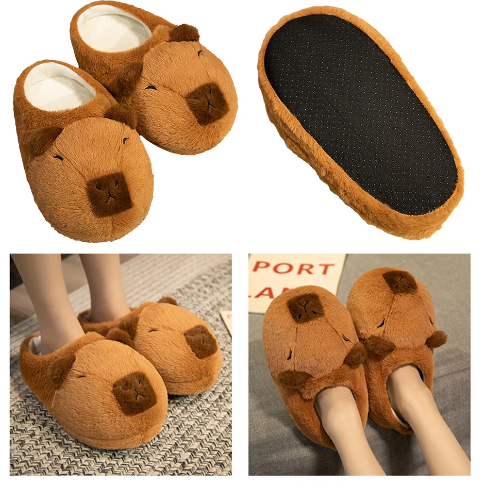 Women Plush Capybara Slippers Anti-Skid Capybara Animal Slippers Comfortable Cartoon Capybara Slippers Outdoor Winter Slippers