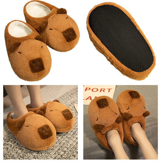 Women Plush Capybara Slippers Anti-Skid Capybara Animal Slippers Comfortable Cartoon Capybara Slippers Outdoor Winter Slippers