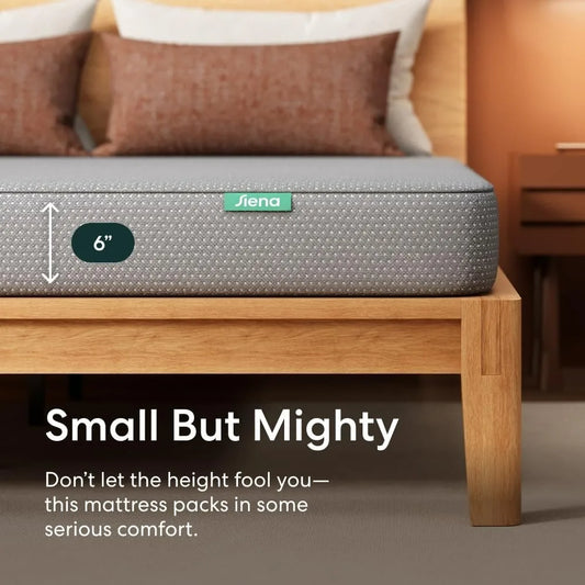 "6 inch queen size foam mattress, medium support, 180-day sleep trial, high-quality comfort layers