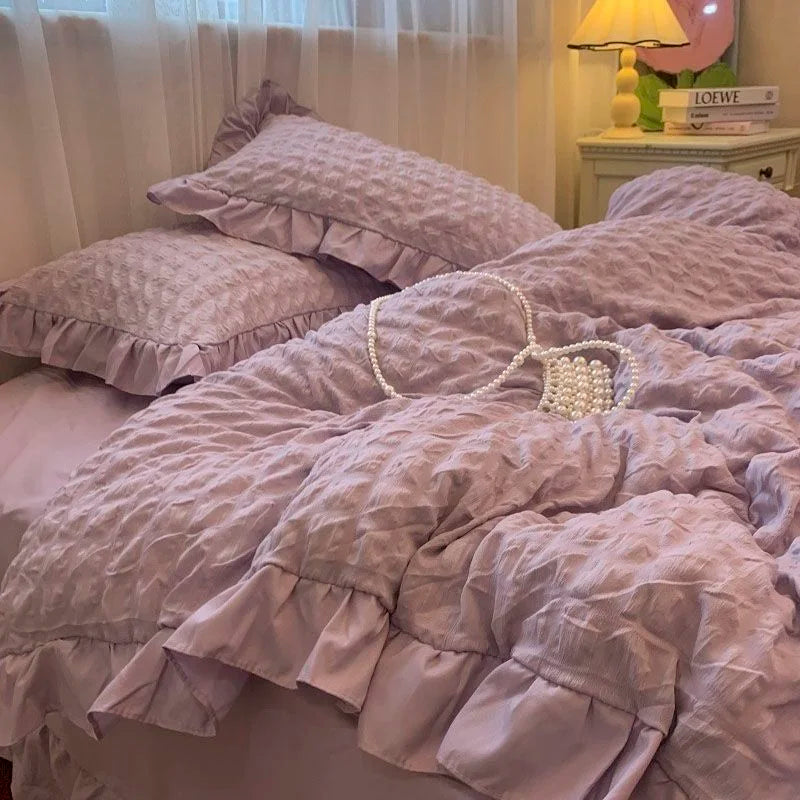 Romantic Ruffled Solid Color Bedding Set