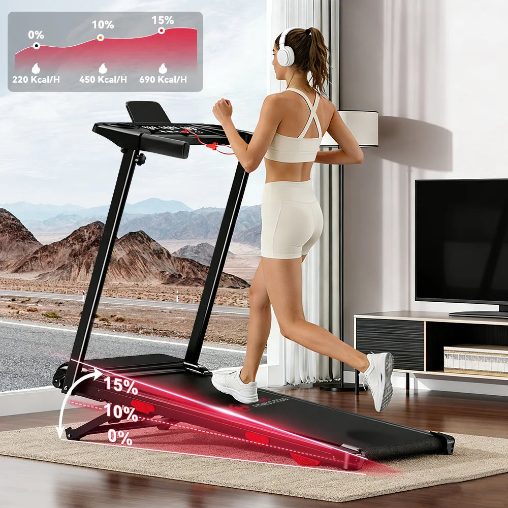 Folding Incline Treadmill. Portable Home Walking & Running Machine