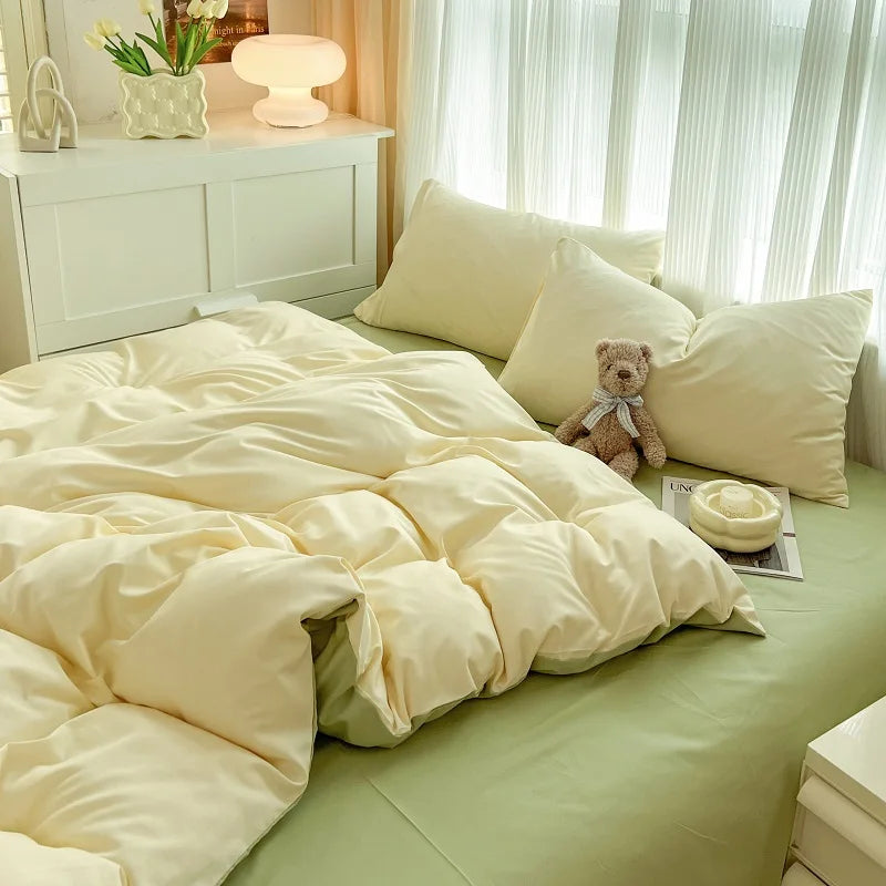 4-Piece Soft Brushed Duvet Cover Set . Solid Color Bedding