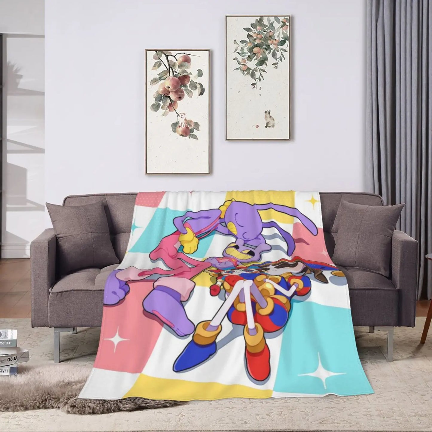 Colorful Cartoon Character Flannel Throw Blanket . Soft Cozy Blanket for Bed, Sofa & Lounge