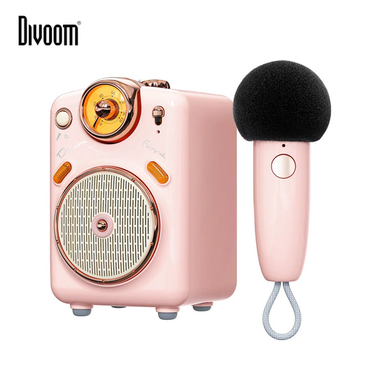Divoom Fairy-OK Portable Bluetooth Karaoke Speaker with Wireless Microphone | Retro Mini Speaker | Rechargeable Music System