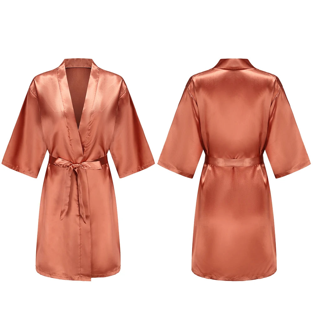 Women's Satin Pajama Set. Short Sleeve Robe & Shorts Loungewear