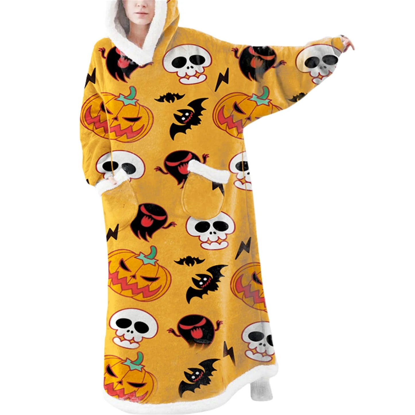 Wearable Blanket Hoodie Long Sleeve Hooded Blanket Oversized Loungewear with Pockets