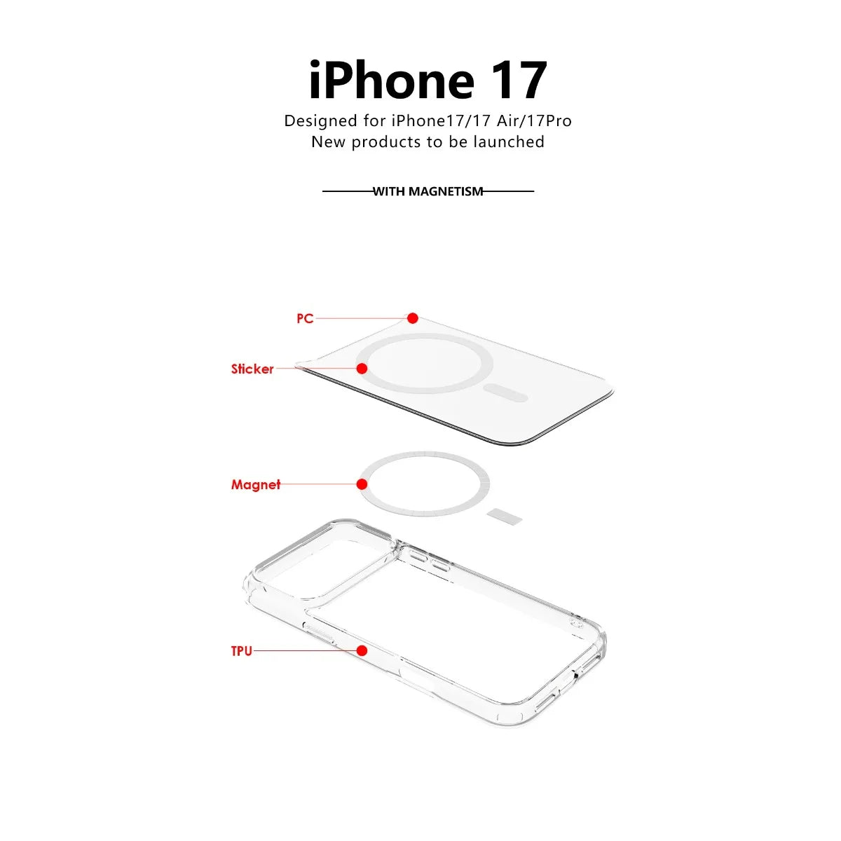 Clear Magnetic Shockproof Phone Case with Wireless Charging Compatibility