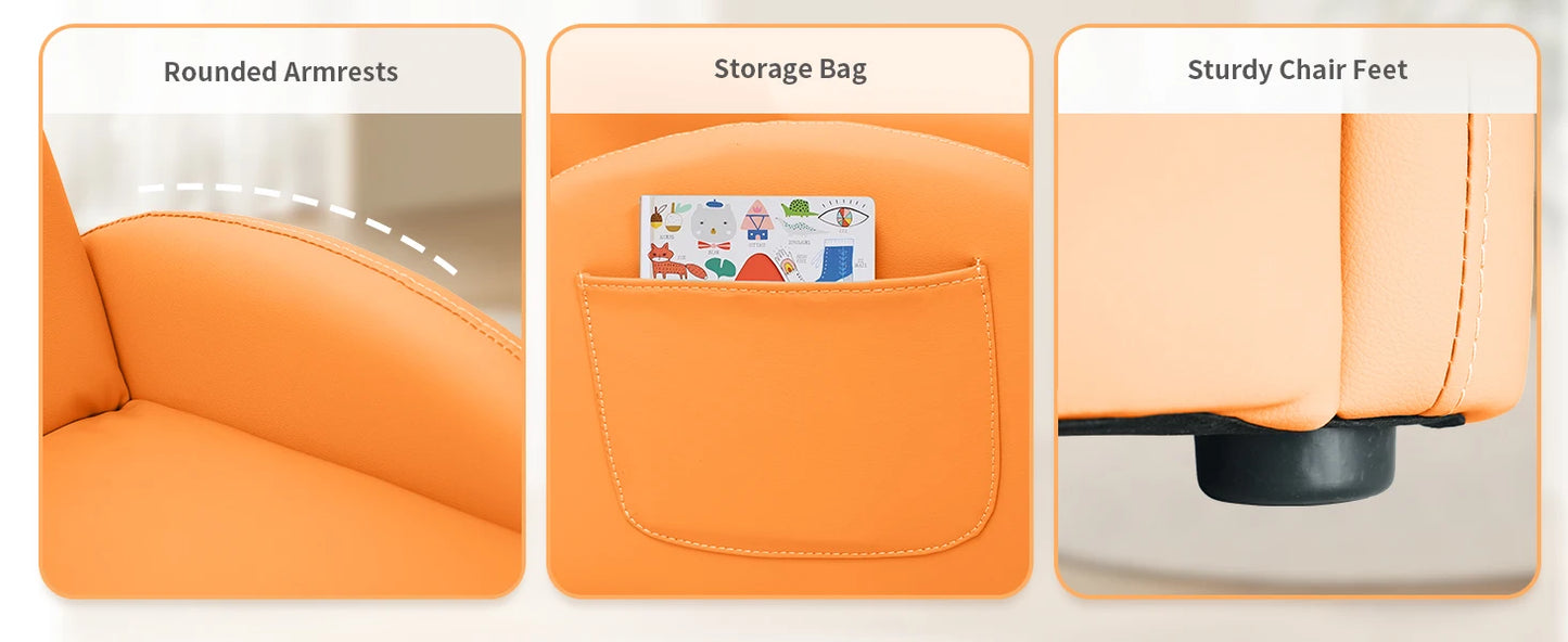 Kids Couch, Toddler Chair with Ottoman, Toddler Couch with 5 Adjustable Backrests, Leatherette Sofa Chair is Waterproof