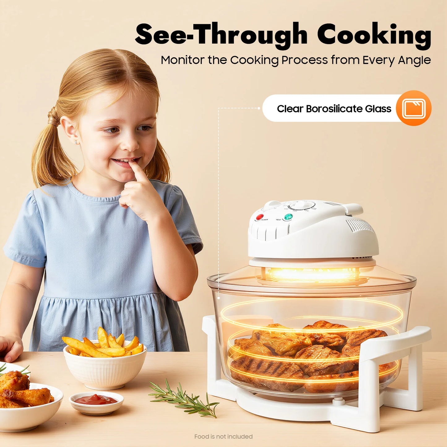 17.96QT Large Capacity Digital Air Fryer Oven 1200W–1400W with 360° Hot Air Circulation