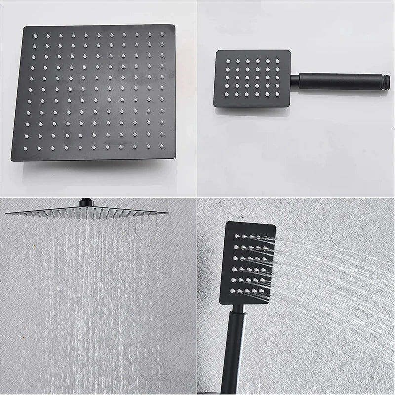 Matte Black Wall Mounted Shower Faucet 8 Inch Rainfall