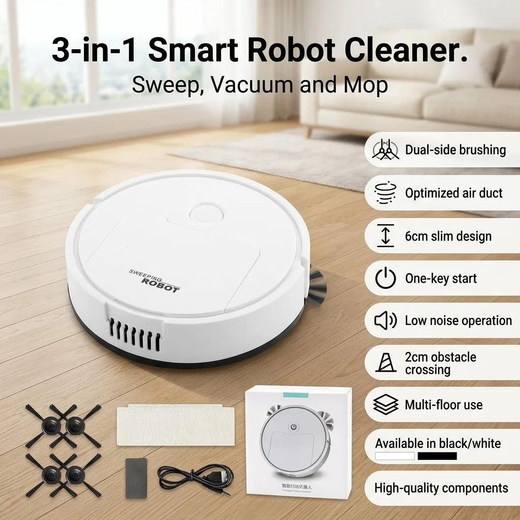 3-in-1 Mini Robot Vacuum | Sweep, Vacuum & Mop