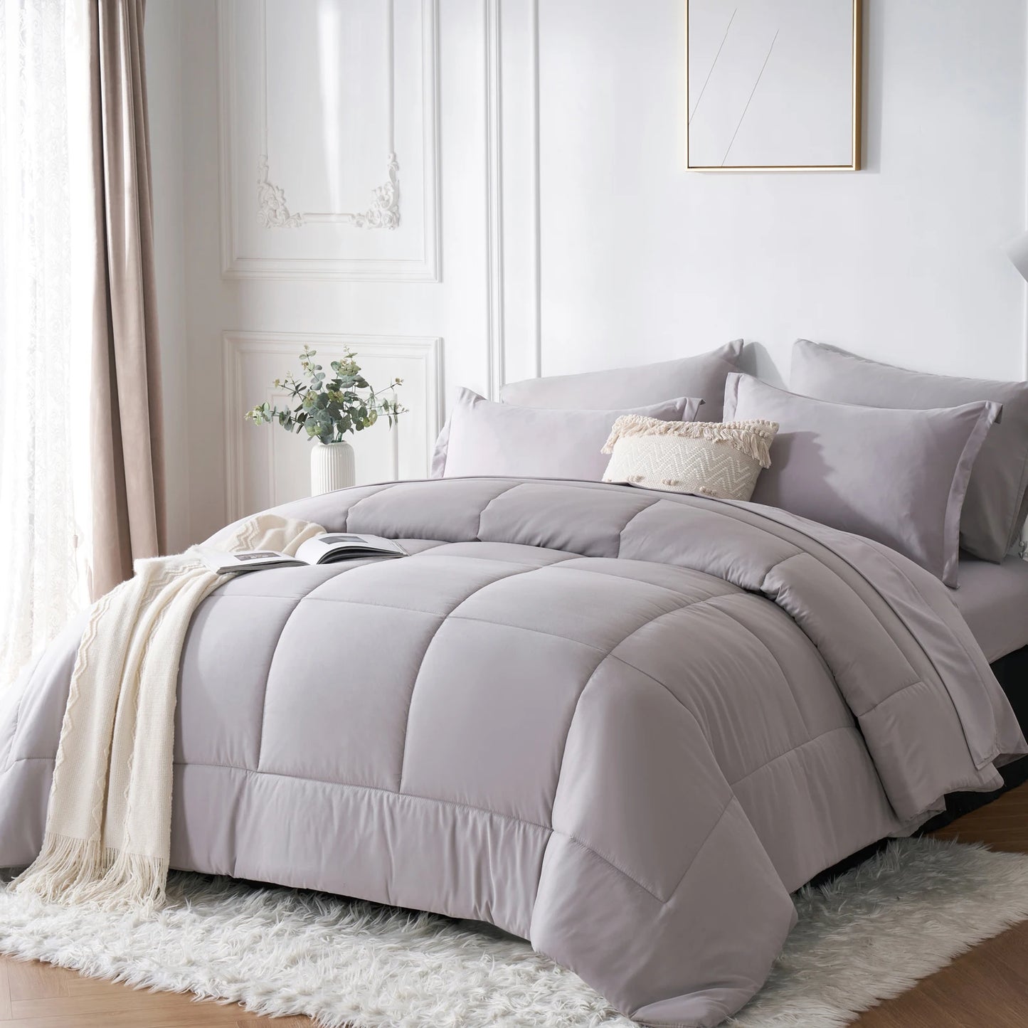7 Piece Bed In A Bag Comforter Set Queen, Stylish solid geometry   Comforter And Sheet,Pillowcase Set, ideal gift