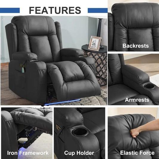 Power Recliner Chair for Adults, Electric Recliner Sofa with Vibrating Massage and Heat, Faux Leather