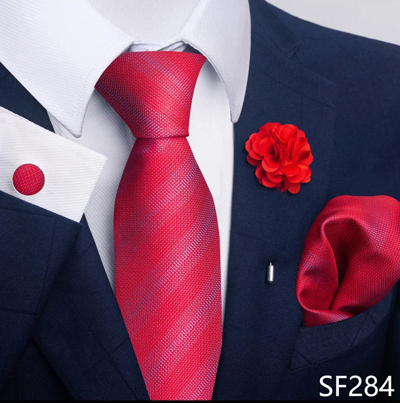 Luxury Green Floral Men’s Necktie Set .Tie, Pocket Square & Cufflinks