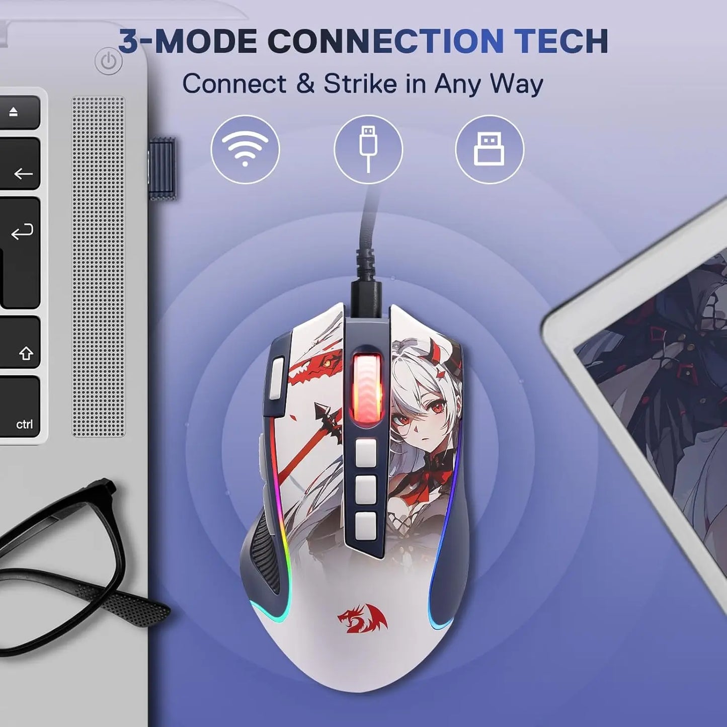 Redragon M612AK PRO RGB Gaming Mouse, 8000 DPI Wired & Wireless Optical Mouse with Programmable Buttons for PC, Laptop & Gaming