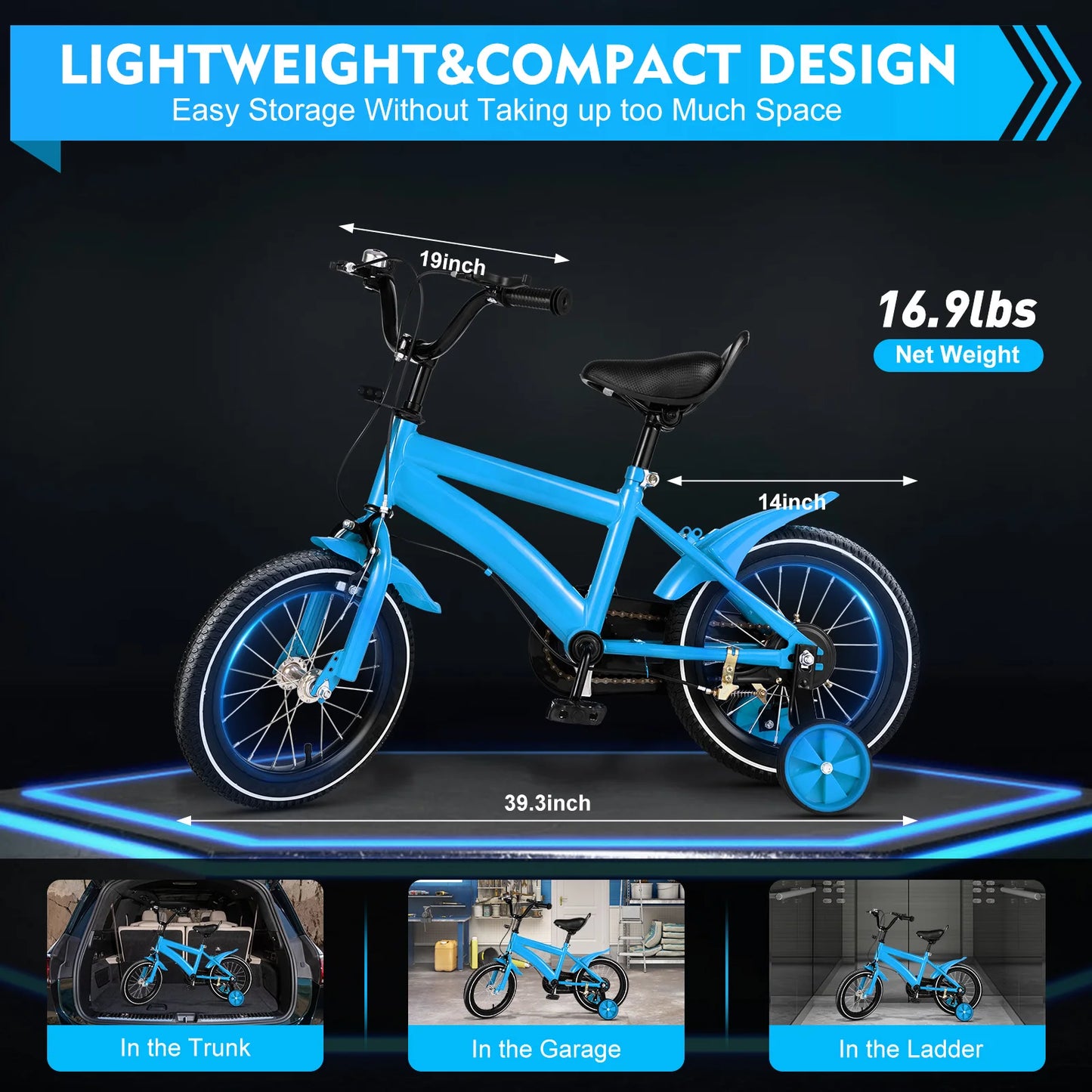 14 Inch Children’s Bicycle with Training Wheels .Kids Bike for Ages 2–5, Adjustable Seat & Handlebars, Boys & Girls