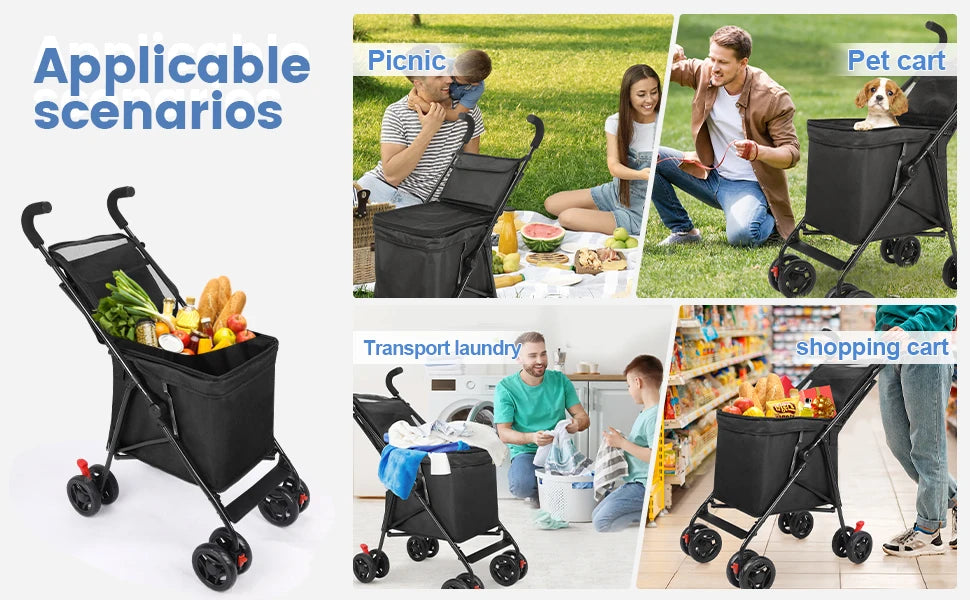 Multifunctional Folding Utility Wagon Cart – Portable Heavy-Duty Collapsible Rolling Cart for Shopping, Gardening, Camping, Beach & Grocery Transport