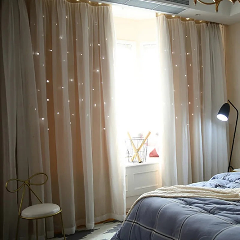 Dream Star Blackout Curtains. Elegant Double Layer Bedroom Window Panels