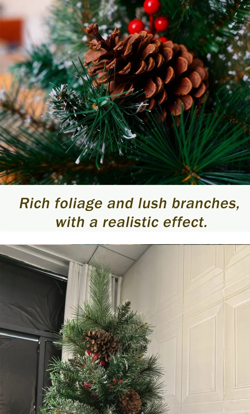 7FT Full Artificial Christmas Tree with 1,150 Tips, Pine Cones & Berries . Premium Holiday Tree with Natural Rustic Charm