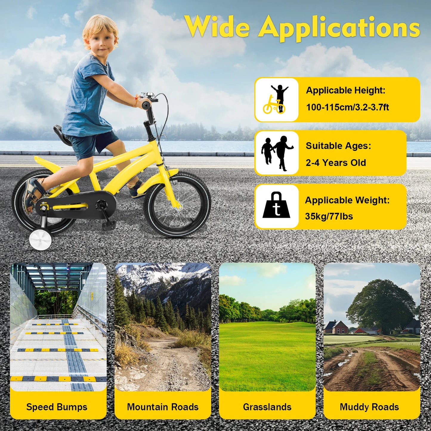 14 Inch Children’s Bicycle with Training Wheels .Kids Bike for Ages 2–5, Adjustable Seat & Handlebars, Boys & Girls