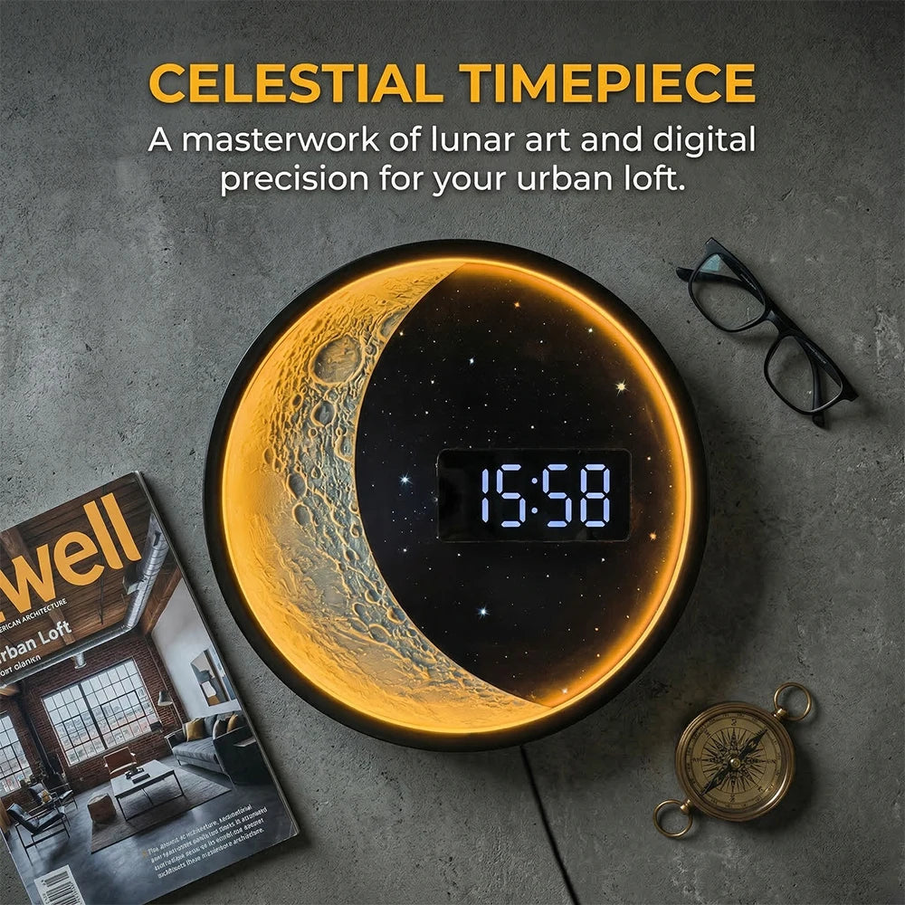 Luna Glow Moon Phase LED Digital Wall Clock