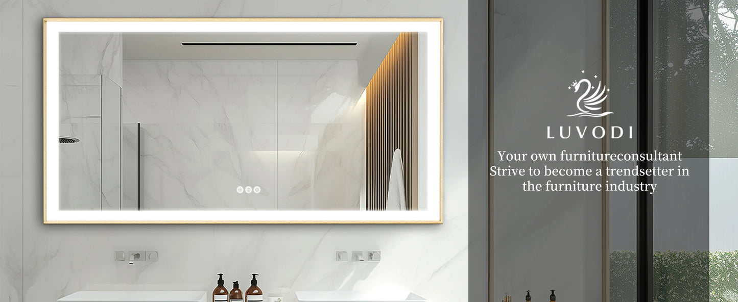 LUVODI Large Gold Framed Bathroom Mirror Fogless Smart Touch Illuminate Full Body Dressing Mirror