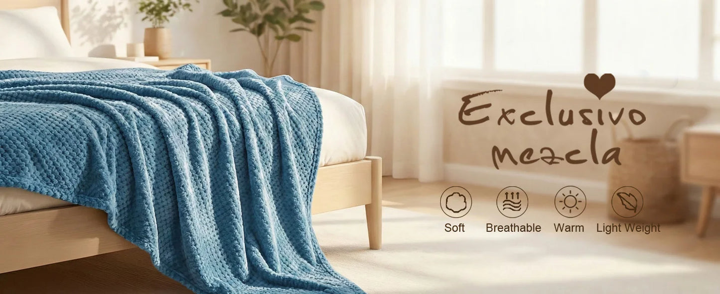 Extra Large Fleece Throw Blanket 50x70 Inches Super Soft Warm Cozy Lightweight Waffle Knit Textured Fuzzy Plush Blanket for Couch Sofa Bed Living Room Lounge Travel Nap Decor Slate BlueThis Ultra Soft and Snuggly